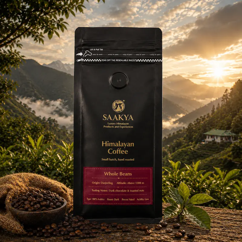 Saakya Darjeeling Dark Roast coffee whole bean bag — single origin Arabica from Kalimpong Darjeeling