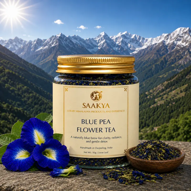Saakya Blue Pea Flower Tea 50g – colour-changing butterfly pea Darjeeling green tea blend