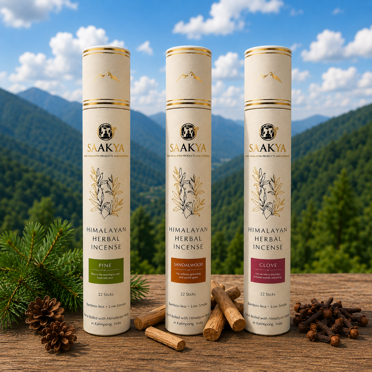 The Sacred Forest Ritual Pack - Pine + Sandalwood + Clove | 22 Incense Sticks Each + Free Incense Holder