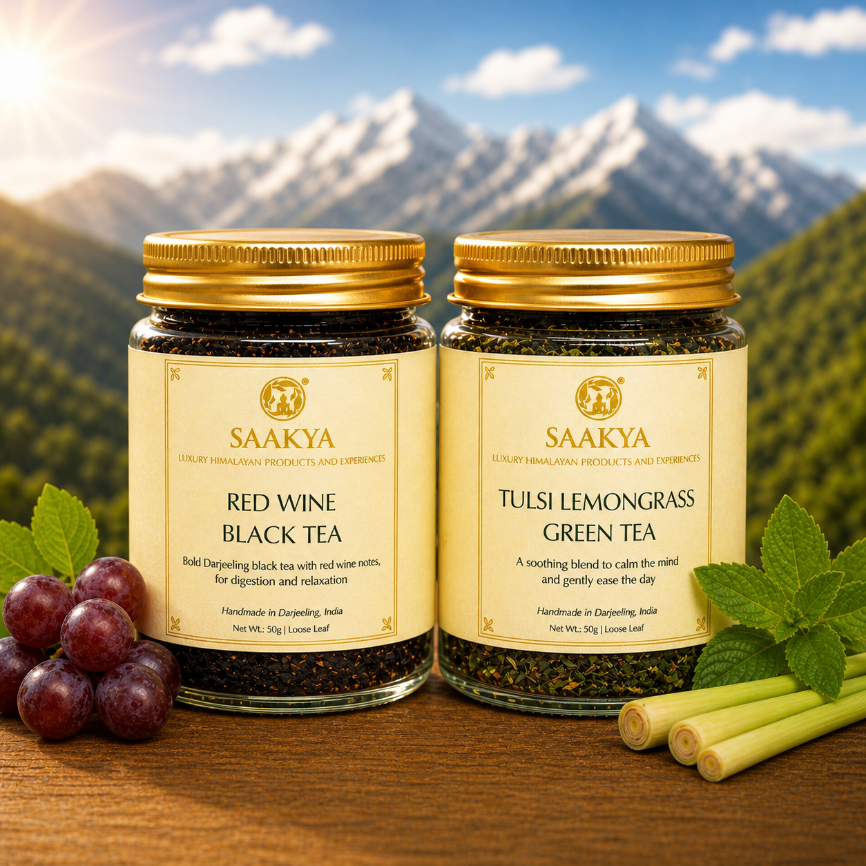The Dawn & Dusk Ritual - Red Wine Black Tea + Tulsi Lemongrass Green Tea | 50g Each