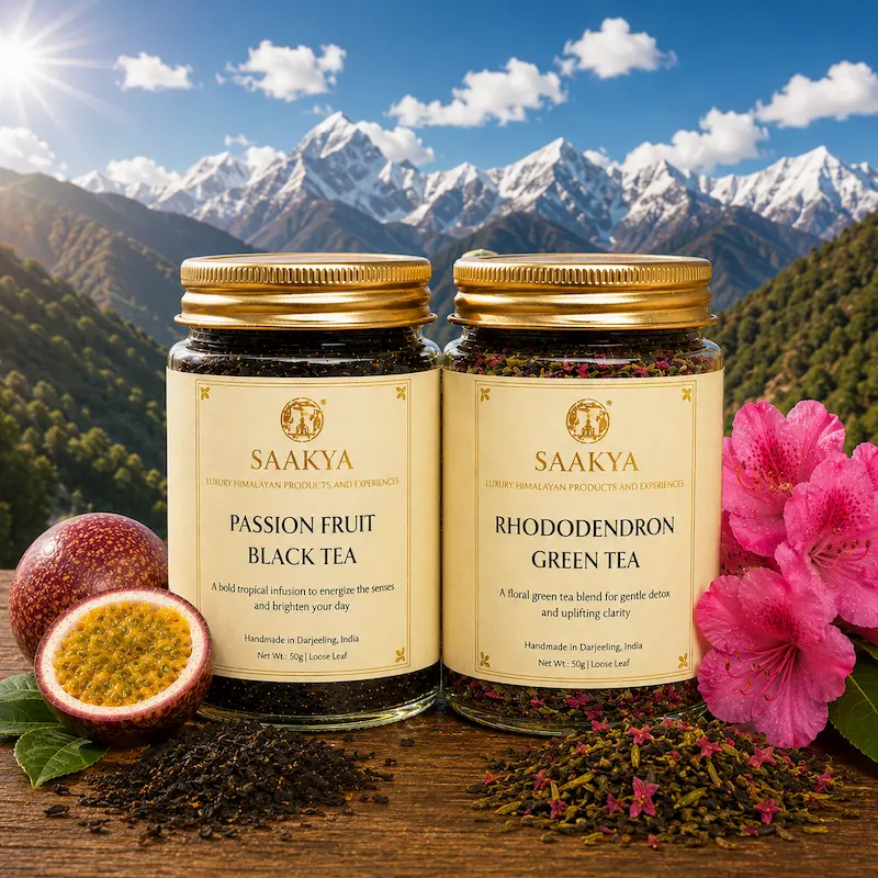 Saakya Wild Vitality Ritual Darjeeling tea combo – Passion Fruit Black Tea and Rhododendron Green Tea 50g each