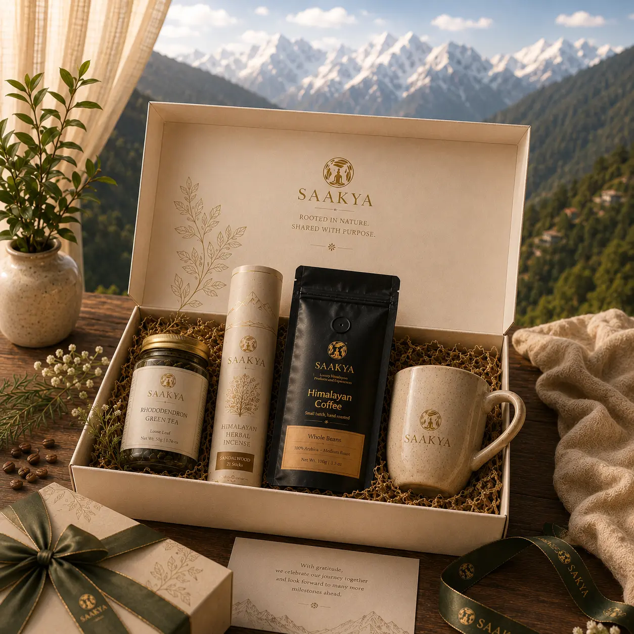 Thoughtful Himalayan gift hampers featuring incense, tea, coffee and curated gifting essentials.