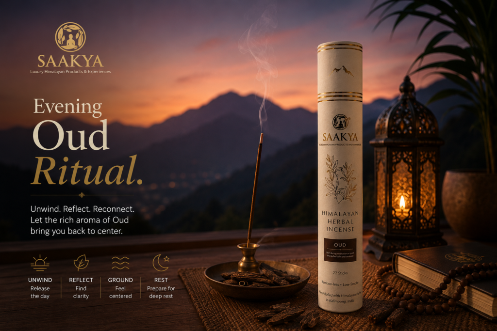 Saakya Oud incense sticks for evening ritual — natural agarwood Himalayan agarbatti for relaxation