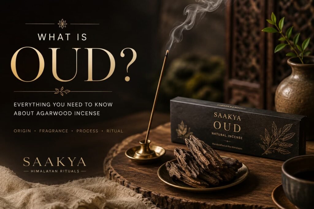 What is Oud incense? Saakya natural agarwood incense with agarwood chips and incense holder
